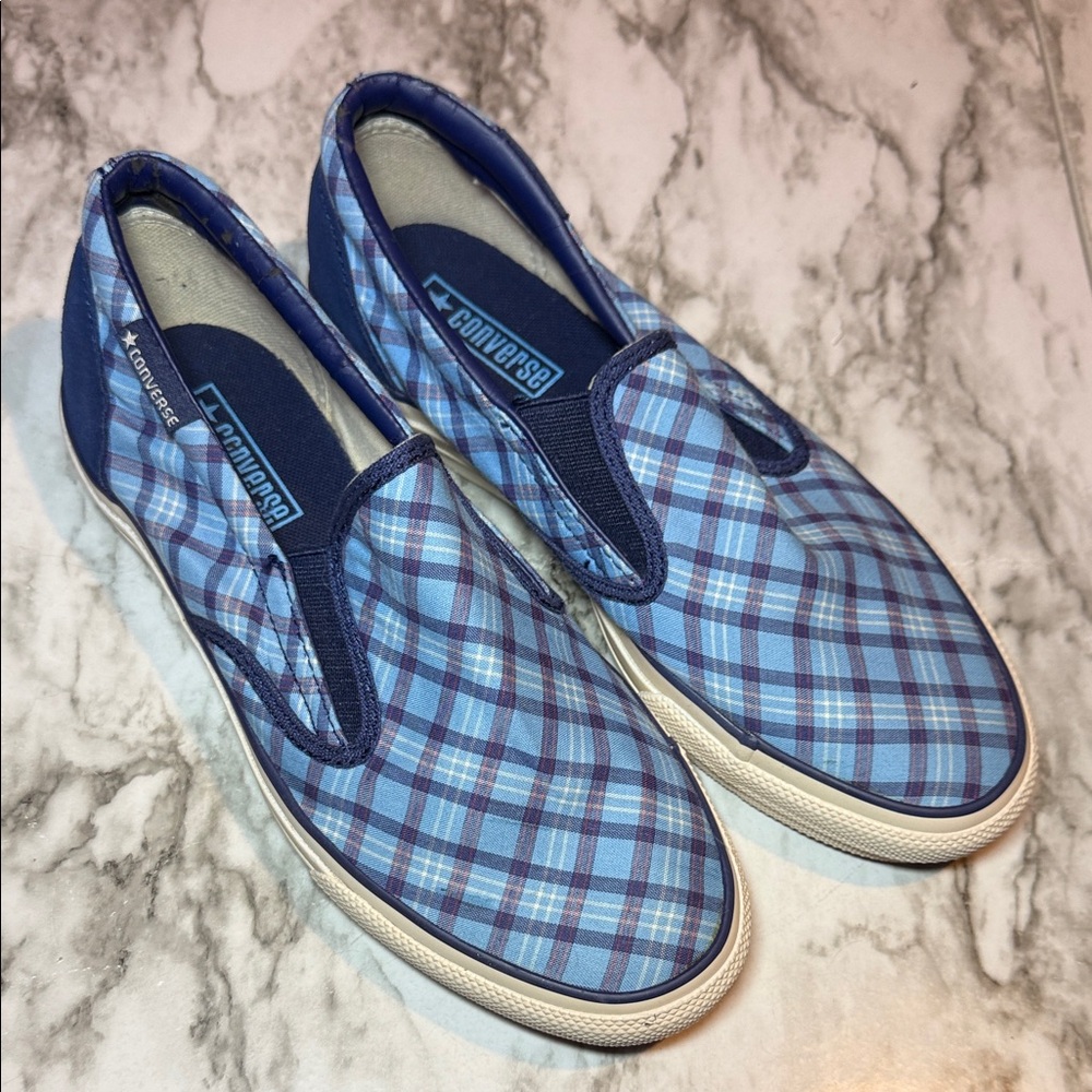 Converse Blue Plaid Slip-On Sneakers Women’s 8.5 / Men’s 7